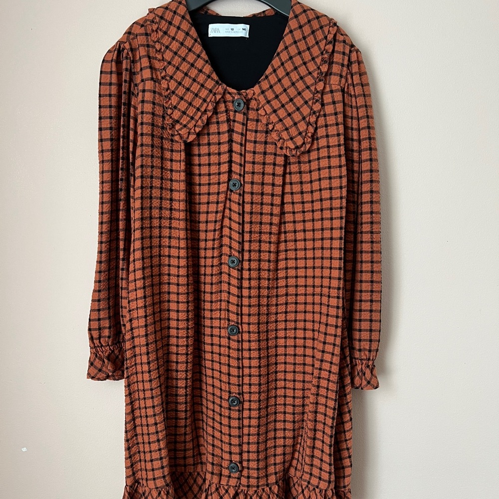 ZARA girls Plaid bib collar dress size 10